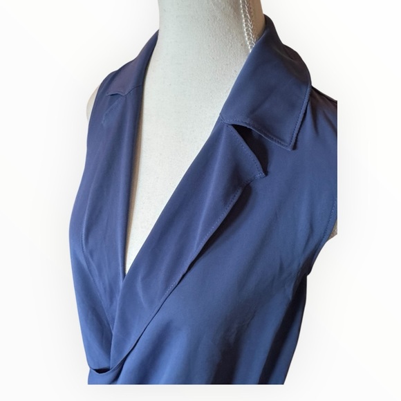 NWT Anthropologie Current Air Collared Crossover Top Blue XS Classic V Neck - Picture 2 of 8